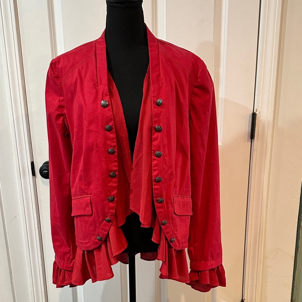 Free People Red Ruffled Blazer